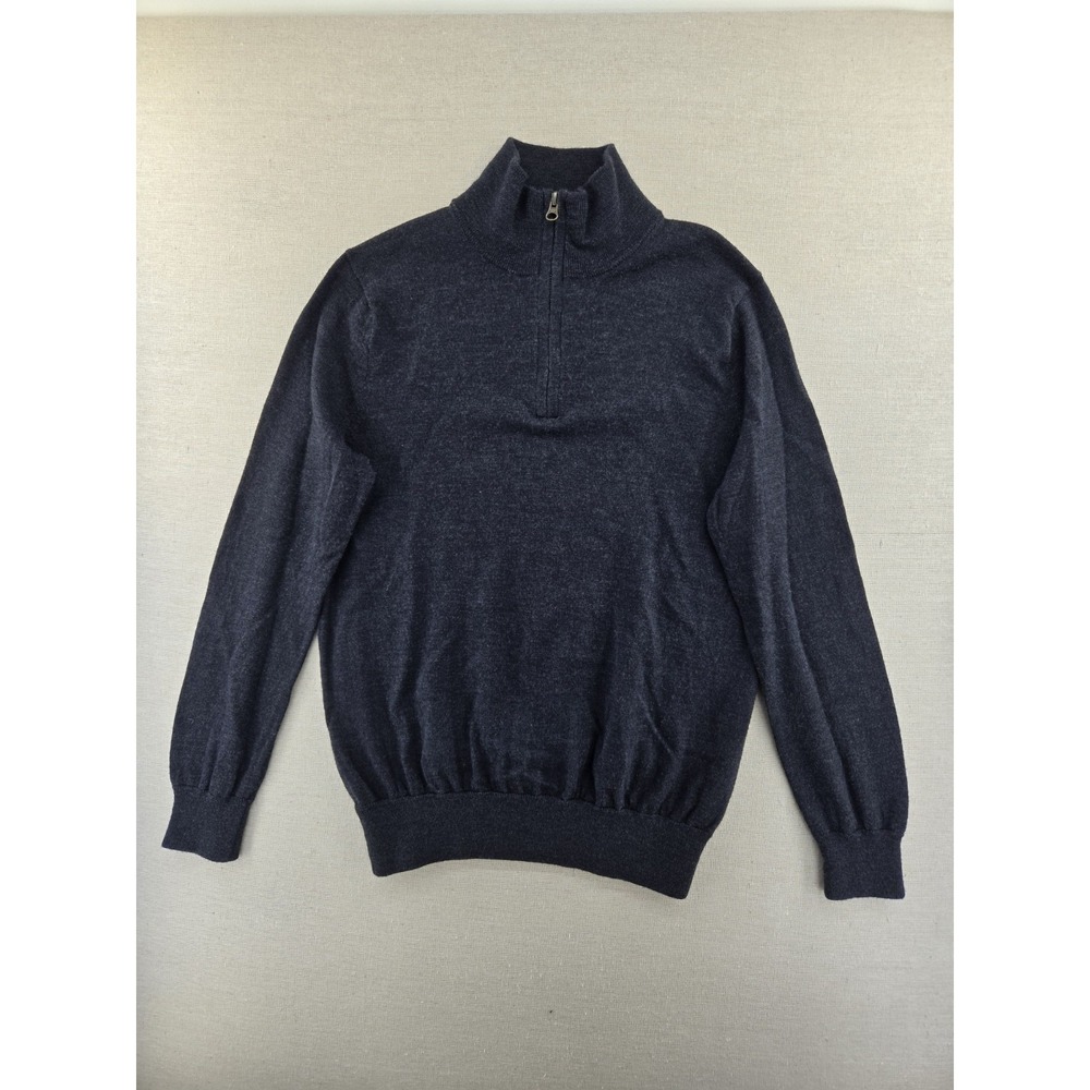 J Crew 100% Merino Wool 1/4 Zip Sweater Mens Medium Dark Blue Preppy Quarter